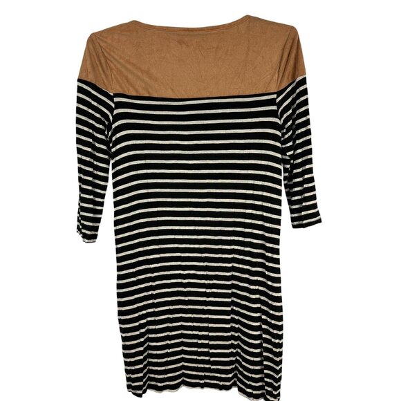 Apt 9 Womens Black Tan Striped 34 Sleeve Stretch Dress Size Large - Picture 2 of 6